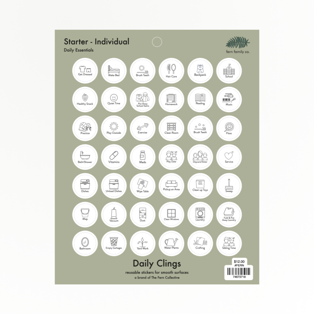 Daily Essentials Starter Daily Clings sheet, flatlay