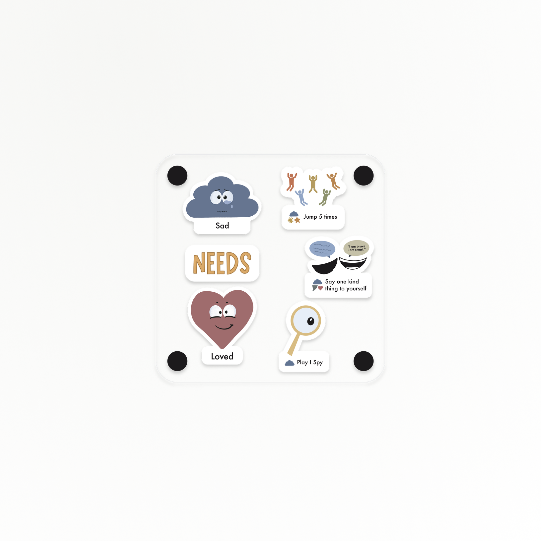 Name Your Feelings clings on a mini square acrylic board