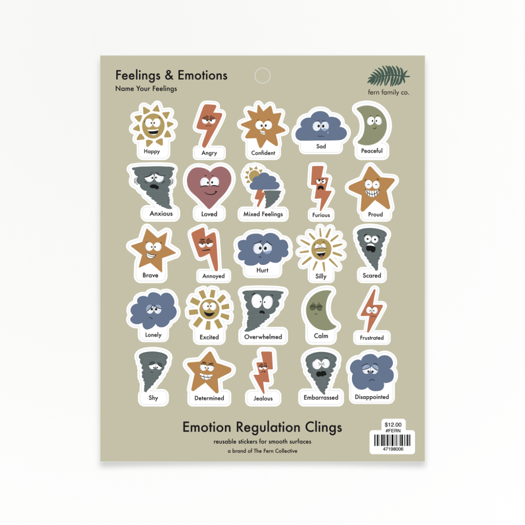 Feelings & Emotions cling sheet with 25 illustrated feelings, part of the Name Your Feelings set