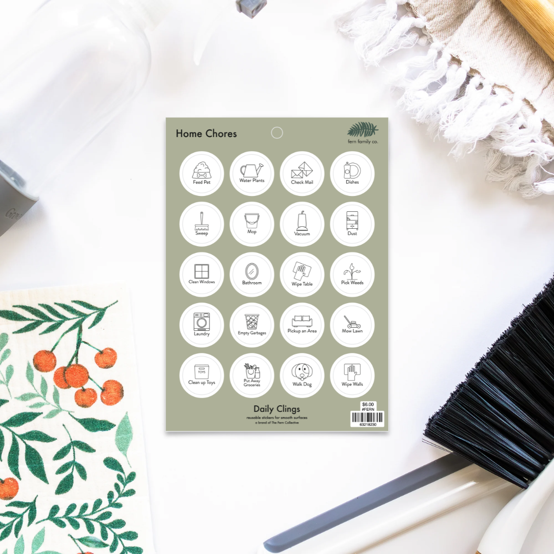 Home Chores Daily Clings sheet, flatlay