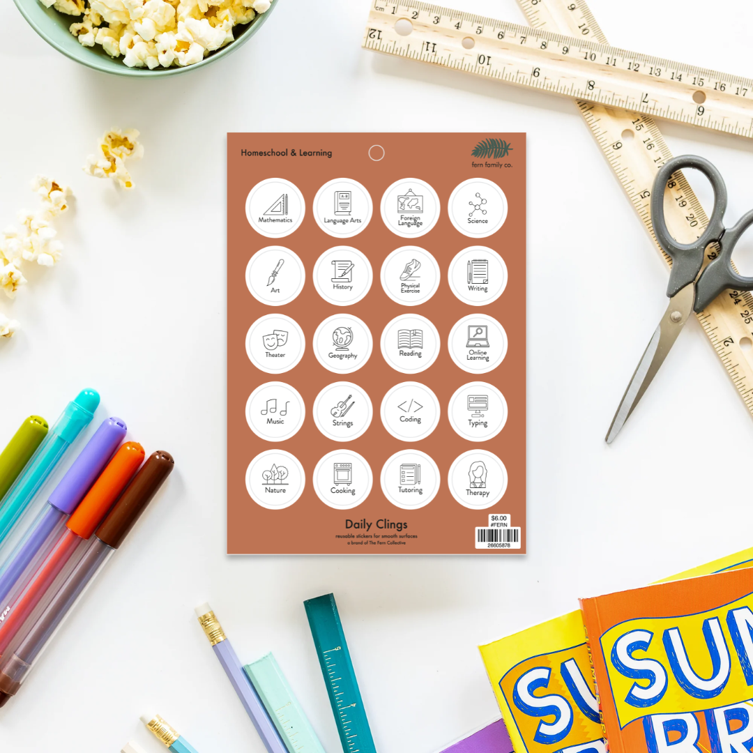Homeschool and Learning Daily Clings sheet, flatlay