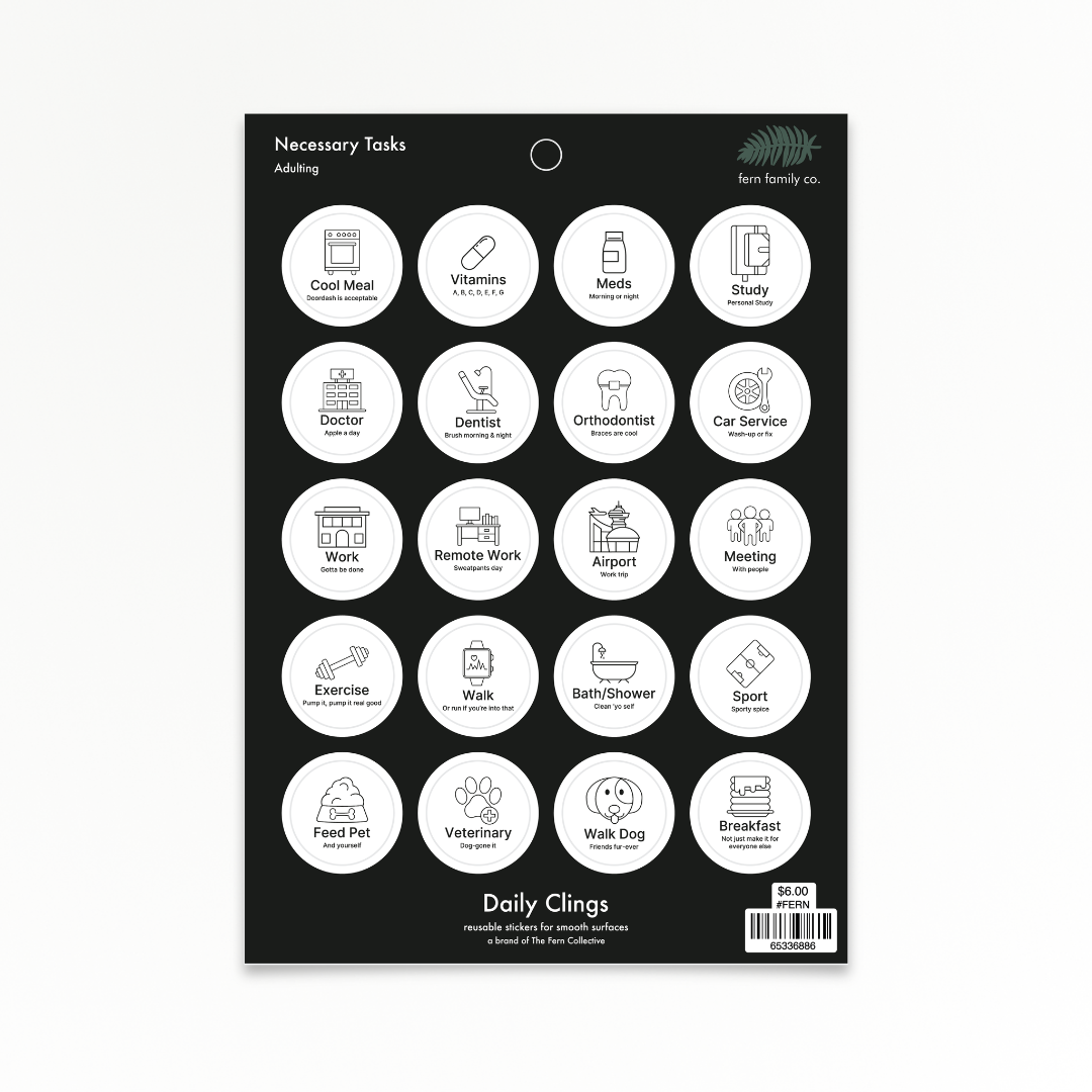 Necessary Tasks Adulting Daily Clings sheet