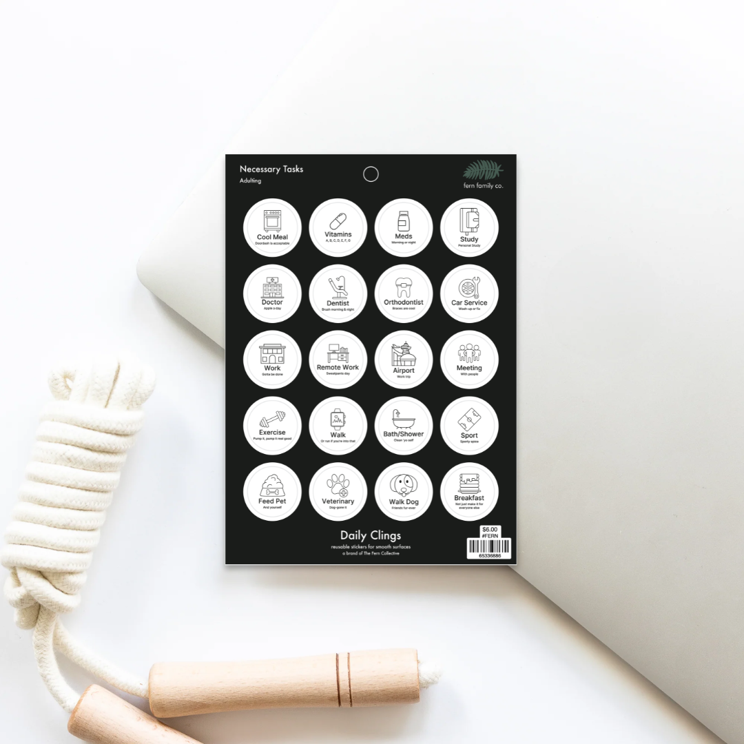 Necessary Tasks Adulting Daily Clings sheet, flatlay