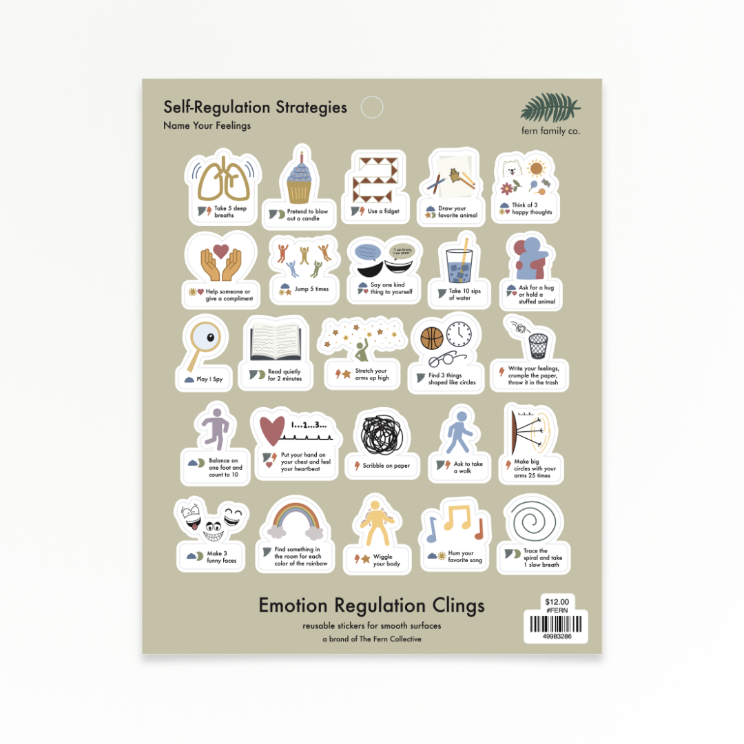 Self-Regulation Strategies cling sheet with 25 strategies, part of the Name Your Feelings set